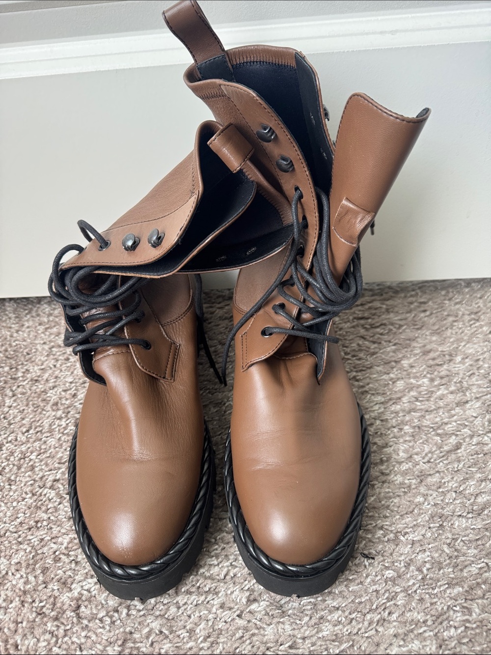 Roberto Festa Brown Leather Lace-Up Combat Boots